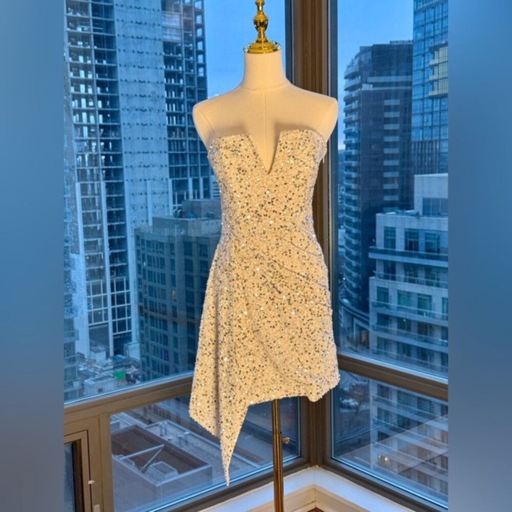 🆕 RETROFETE 🧿 NWOT Omer Sequin Dress, White & Silver, Sz XS (UK 8 US 4 ) - Picture 3 of 16
